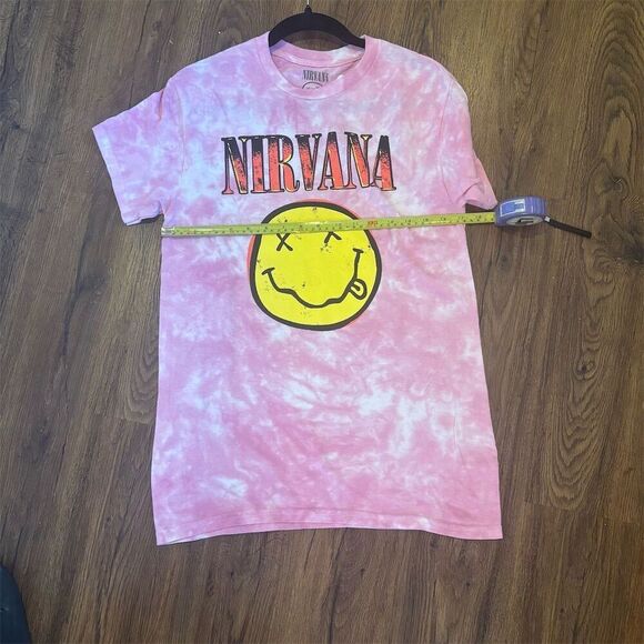 Nirvana Pink Tie Dye Smiley Face Graphic T-Shirt Unisex Size S - Picture 6 of 7